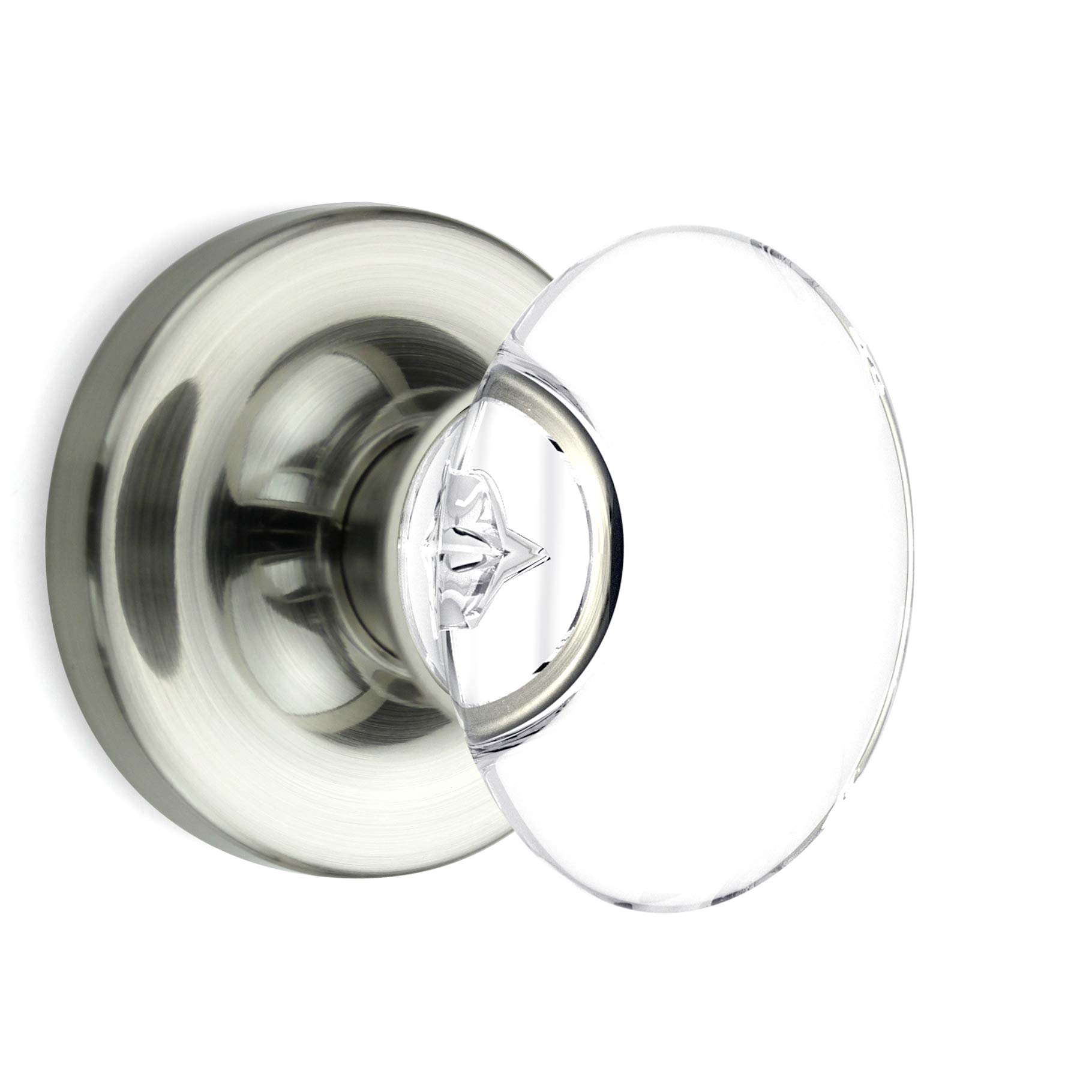 (6 Pack) Satin Nickel Privacy Oval Egg Crystal Door Knobs with Round Rosette - Elegant Cabinet & Bedroom Door Hardware for Home Decor