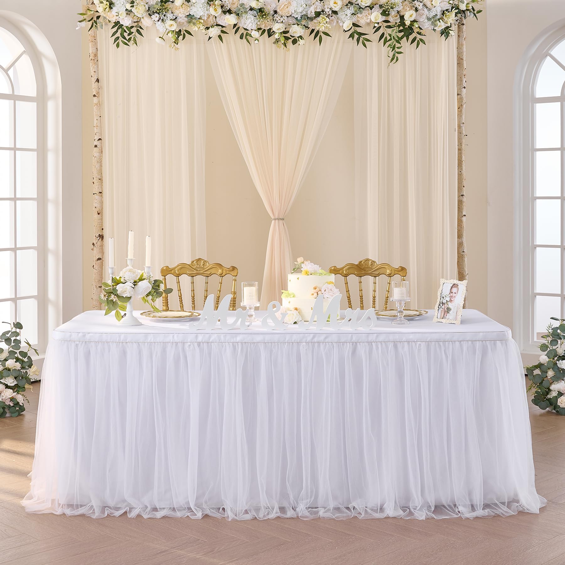 Suppromo 6ft White Tulle Table Skirt - Elegant Tutu Table Cover for Rectangle & Round Tables - Perfect for Weddings, Bridal Showers, Birthday Parties & Event Decorations - Adds a Romantic Touch to Any Celebration