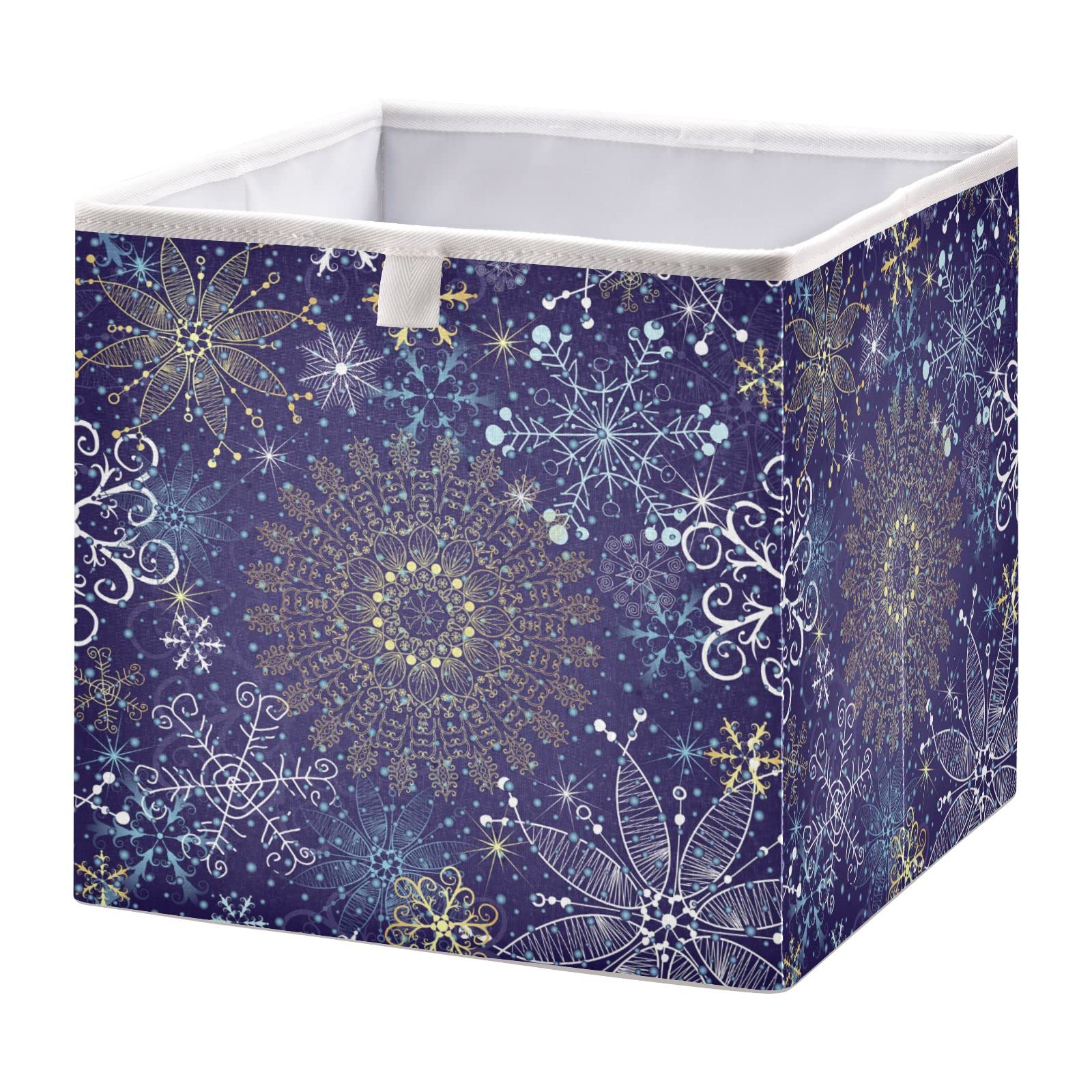 Christmas Blue Snowflakes Collapsible Storage Bin - Square Fabric Toy Box & Organizer for Office, Car, or Outdoor Use | Holiday Home Decor & Gift Storage Solution