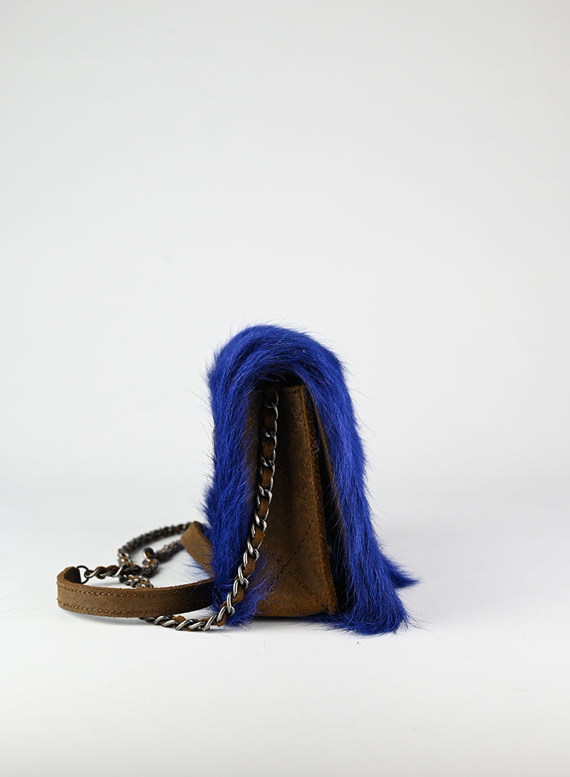 Chanel Blue Fur Crossbody Bag for Women - Luxury Designer Handbag for Evening Parties & Special Occasions