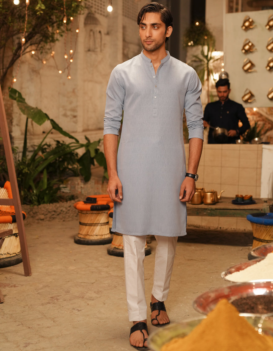 Blended Grey Kurta by J. Junaid Jamshed | Premium Cotton Men's Traditional Pakistani Shirt | Perfect for Eid, Weddings & Casual Wear