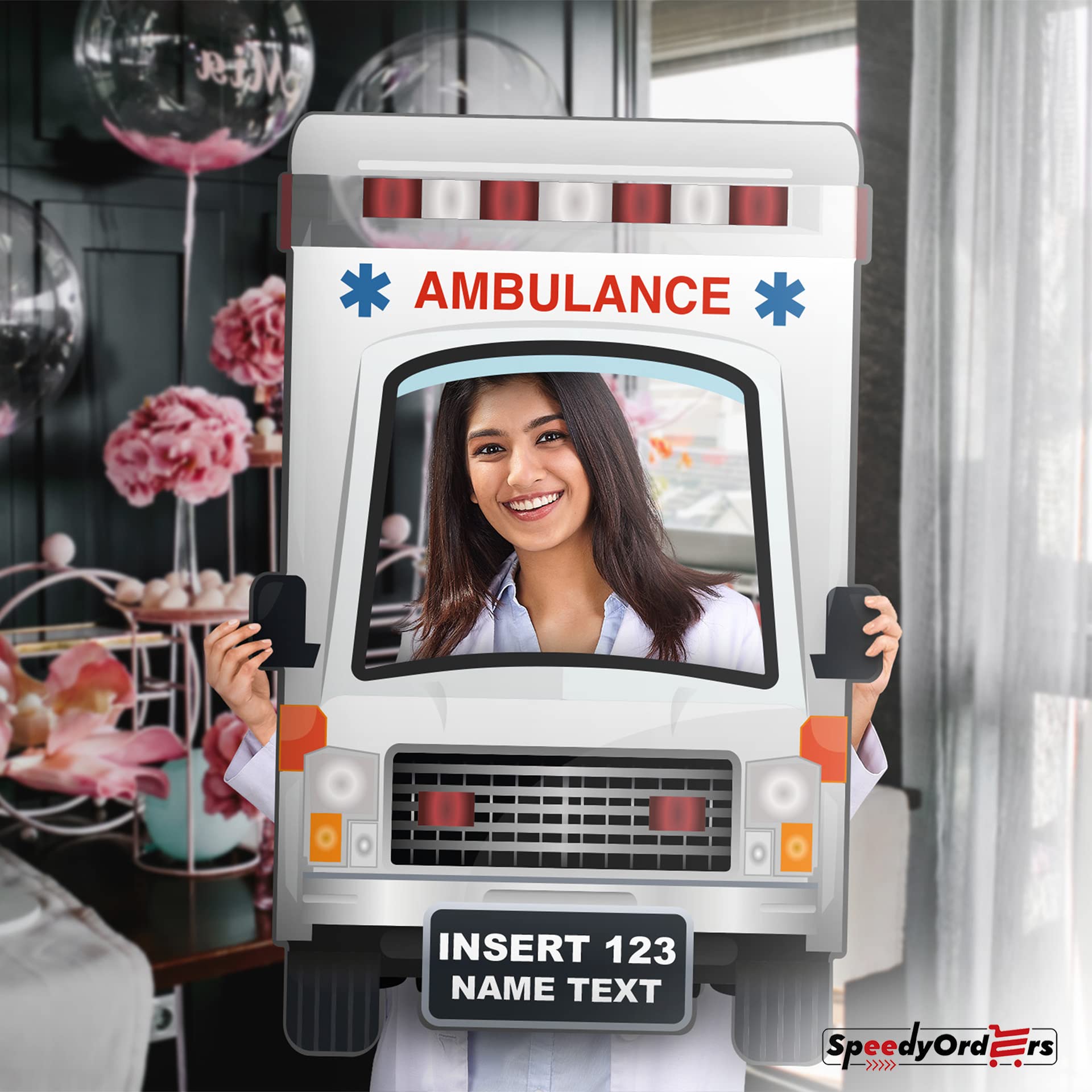 Custom Ambulance Photo Booth Frame - Personalized Nurse Graduation Party Prop - Paramedic Photo Booth Decor (Paper) - Perfect for Medical School Graduations, EMS Celebrations & Healthcare Themed Events