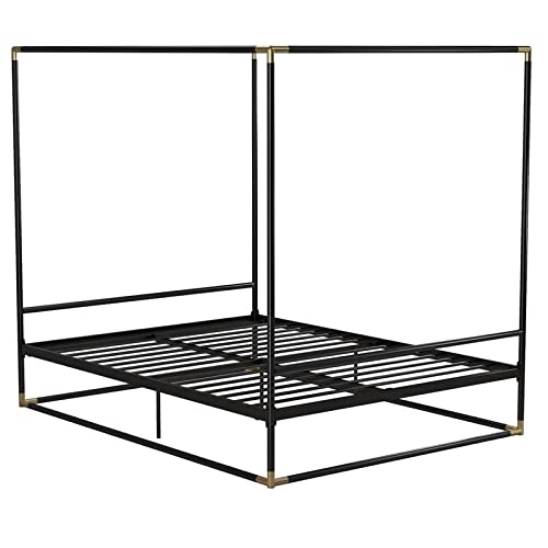CosmoLiving Celeste Canopy Metal Bed Frame - Full Size, Black & Gold Finish, Elegant Canopy Design for Bedroom Decor | Perfect for Master Bedrooms, Guest Rooms & Luxury Home Styling
