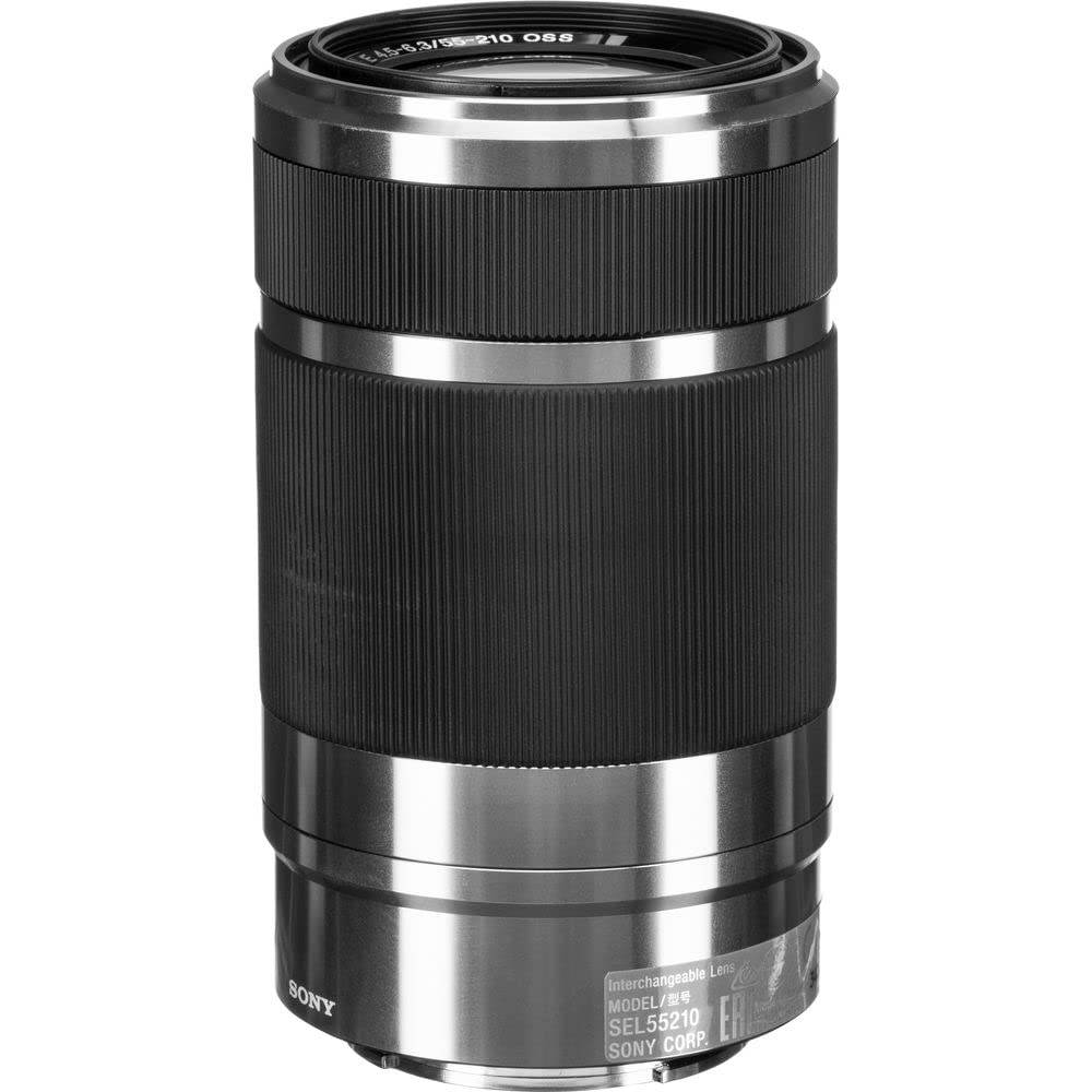 Sony E 55-210mm f/4.5-6.3 OSS Telephoto Zoom Lens (Silver) - SEL55210 with Filter Kit, Camera Backpack, 64GB SD Card, Card Reader, Flexible Tripod, Memory Wallet, Lens Cap Keeper, Cleaning Kit & Hand Strap (Renewed) - Perfect for Travel Photography, Wildlife Shooting & Vlogging
