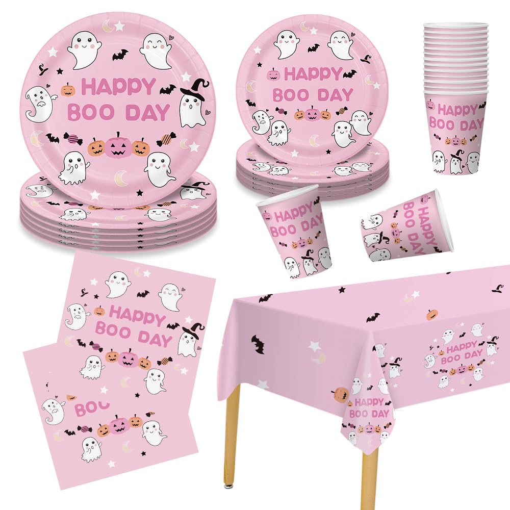 Happy BOO Day Birthday Party Decorations Set for 25 Guests - Pastel Halloween Plates, Cups & Party Supplies for Girls | Perfect for Halloween Birthday Parties, Baby Showers & Themed Celebrations
