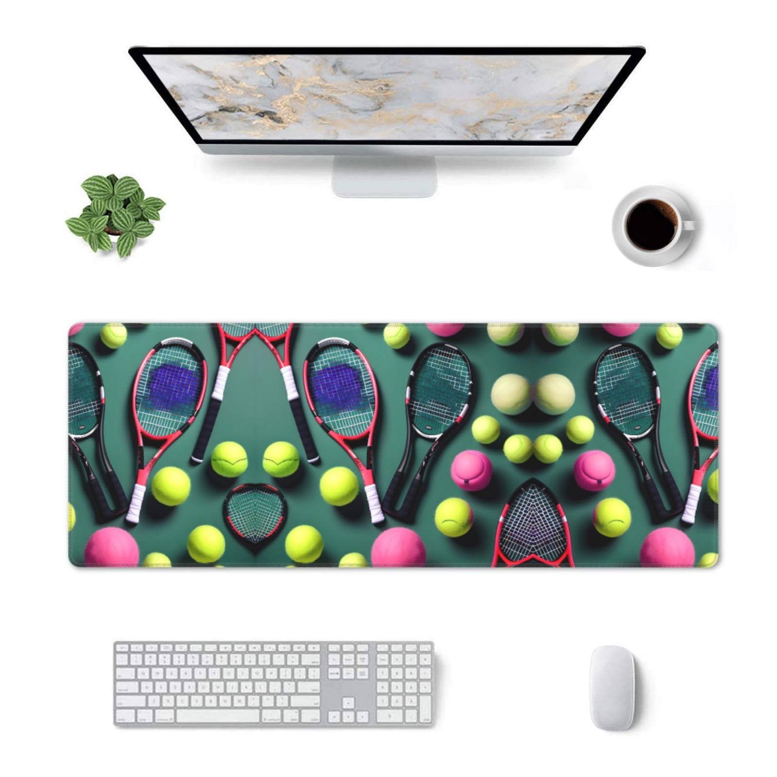 Berbo Funny Tennis Racquets & Balls Large Rubber Keyboard Mat - Professional Gaming Mouse Pad, Waterproof Desk Mat for PC/Laptop - Perfect for Office, Gaming & Home Workspace