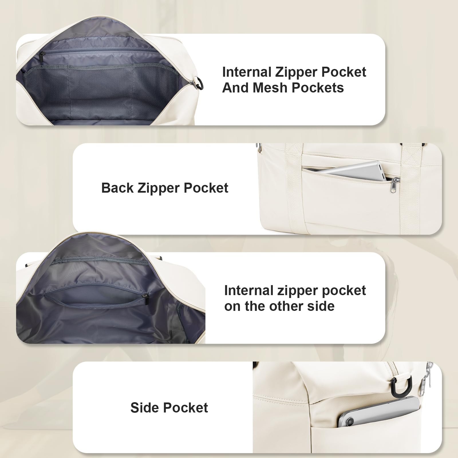 Stylish Travel Duffle Bag for Women & Men - Water-Resistant Weekender Overnight Bag with Laptop Compartment & Wet Pocket - Perfect Carry-On Luggage for Gym, Hospital, Labor & Delivery - Beige | Ideal for Weekend Getaways, Business Trips & Sports Activities