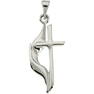 14K Gold Methodist Faith Cross Pendant Necklace for Women - Religious Jewelry Gift for Baptism, Confirmation & Church Occasions