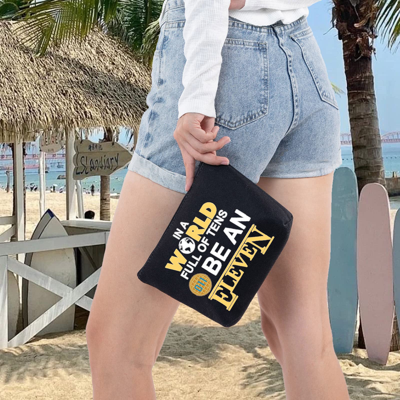 LEVLO Eggo Waffles Themed Cosmetic Bag - Cute Waffle Makeup Pouch for Eggo Fans - Perfect Gift for Breakfast Lovers - Use for Travel, School or Everyday Makeup Storage