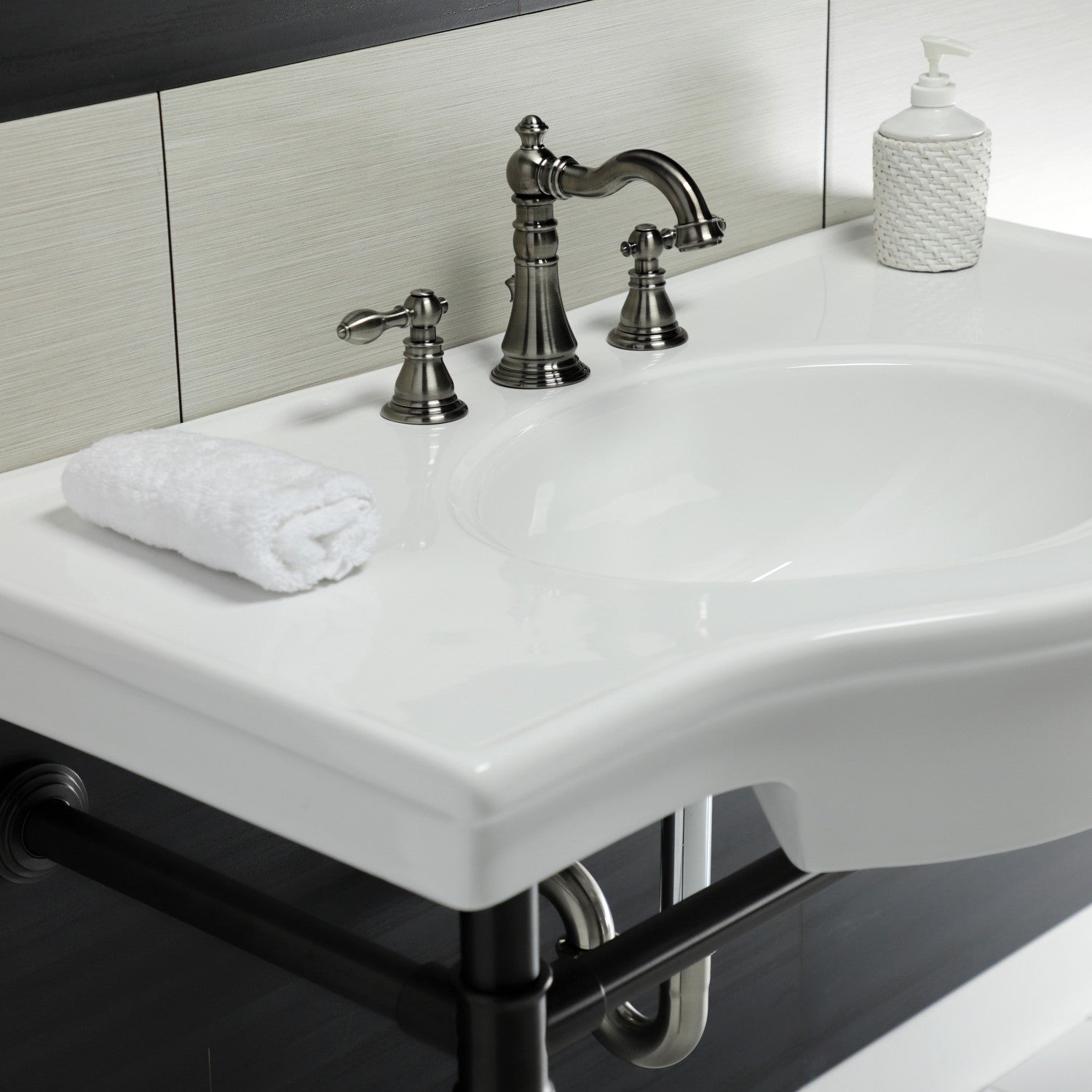 American Classic FSC1974ACL 3-Hole Widespread Bathroom Faucet with Brass Pop-Up Drain - Black Stainless Steel Finish - Perfect for Modern Bathroom Vanities and Sink Upgrades