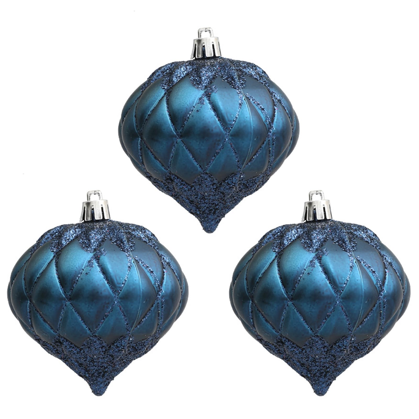 3Pcs Shatterproof Christmas Tree Ornaments - Onion Shaped Xmas Ball Decorations with Fine Texture, Dark Blue Plastic Hanging Decor for Holiday Home & Party Supplies | Perfect for Christmas Tree Decorating, Gift Wrapping, and Festive Party Decor
