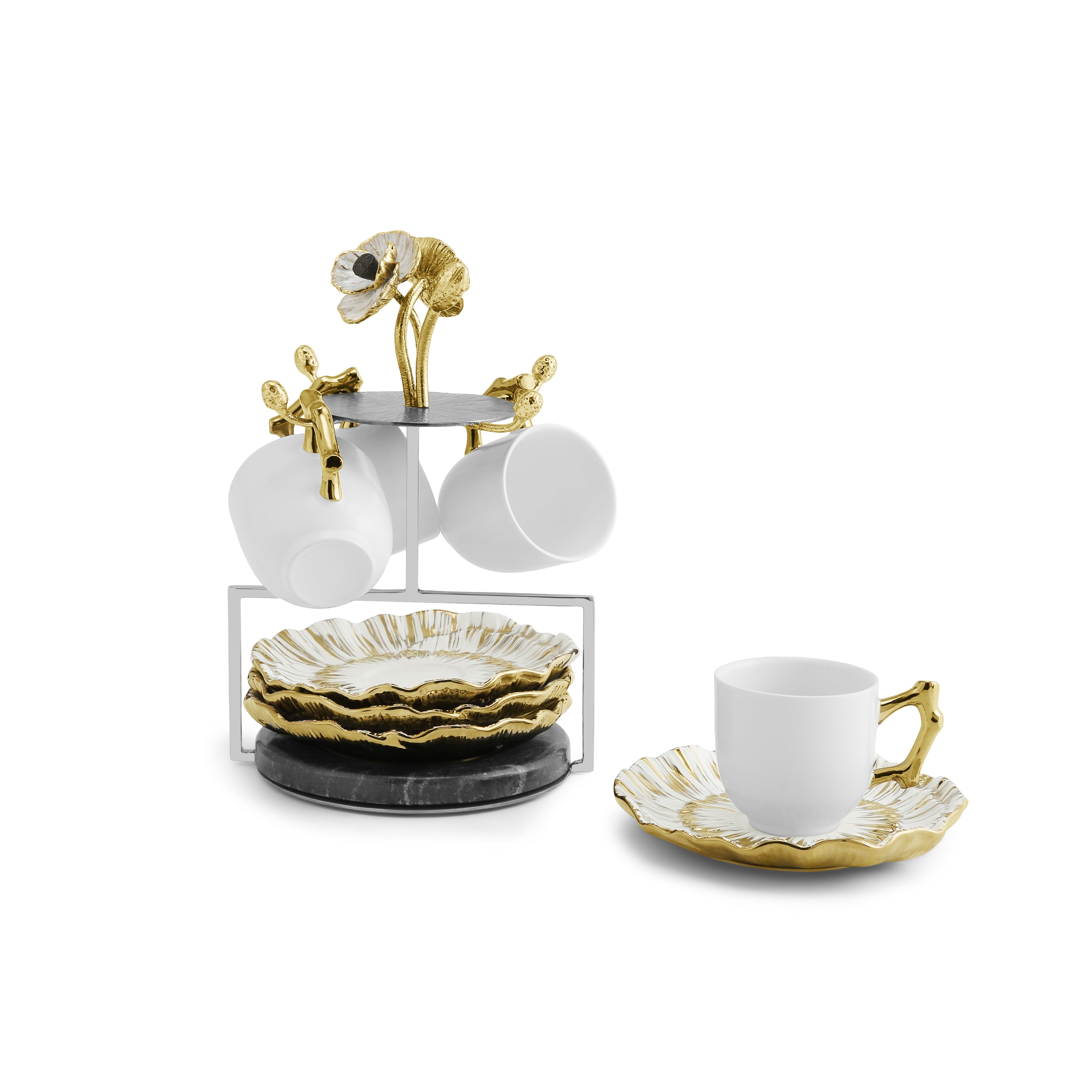 Anemone Demitasse Set - Elegant Floral Espresso Cups and Saucers for Coffee Lovers | Perfect for Home, Cafe & Gift Giving