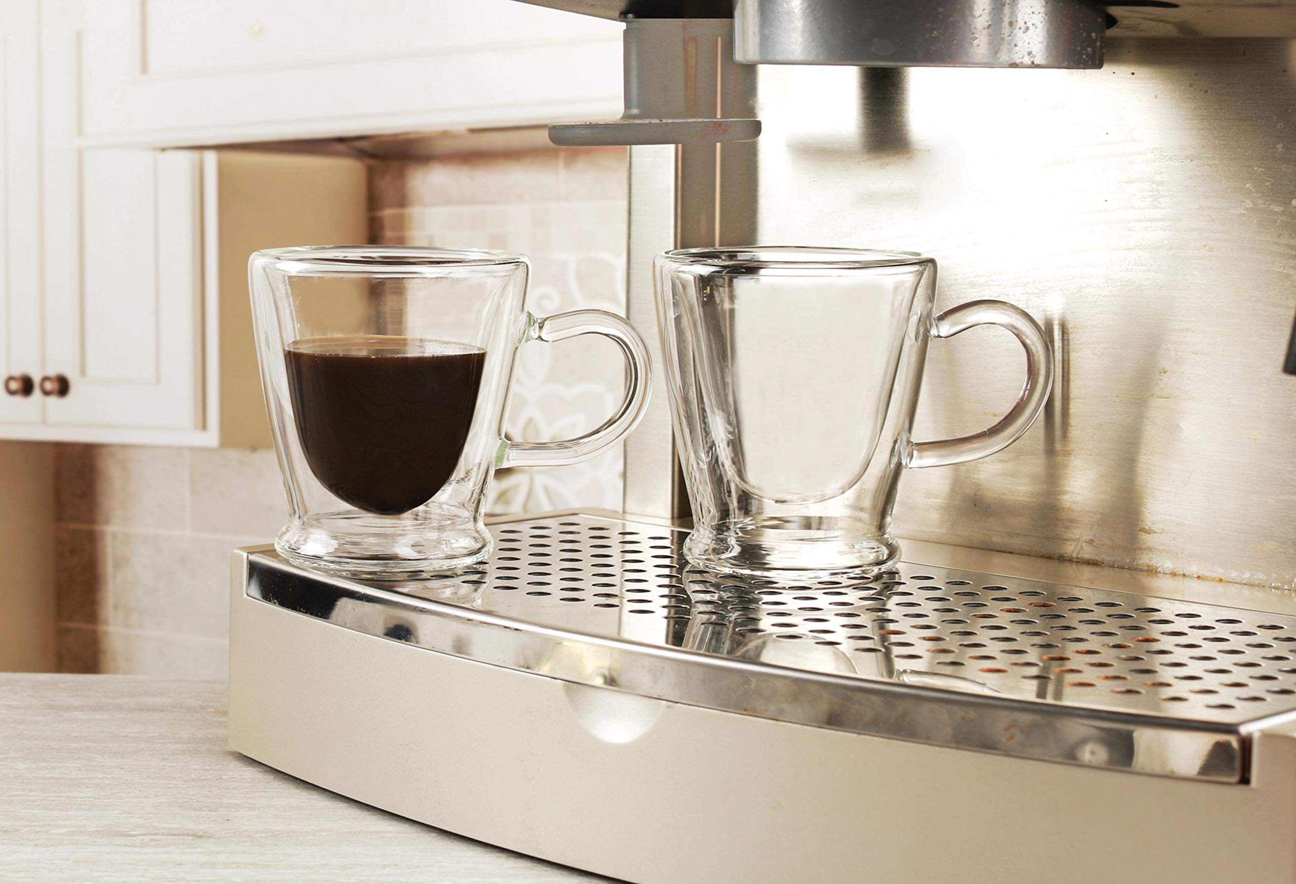 Circleware 92050 Thermax Double Wall Insulated Heat Resistant Glass Espresso Cups with Handle - 4-Piece Set (2.6 oz Each) - Perfect for Coffee, Tea & Hot Beverages at Home, Office or Cafe