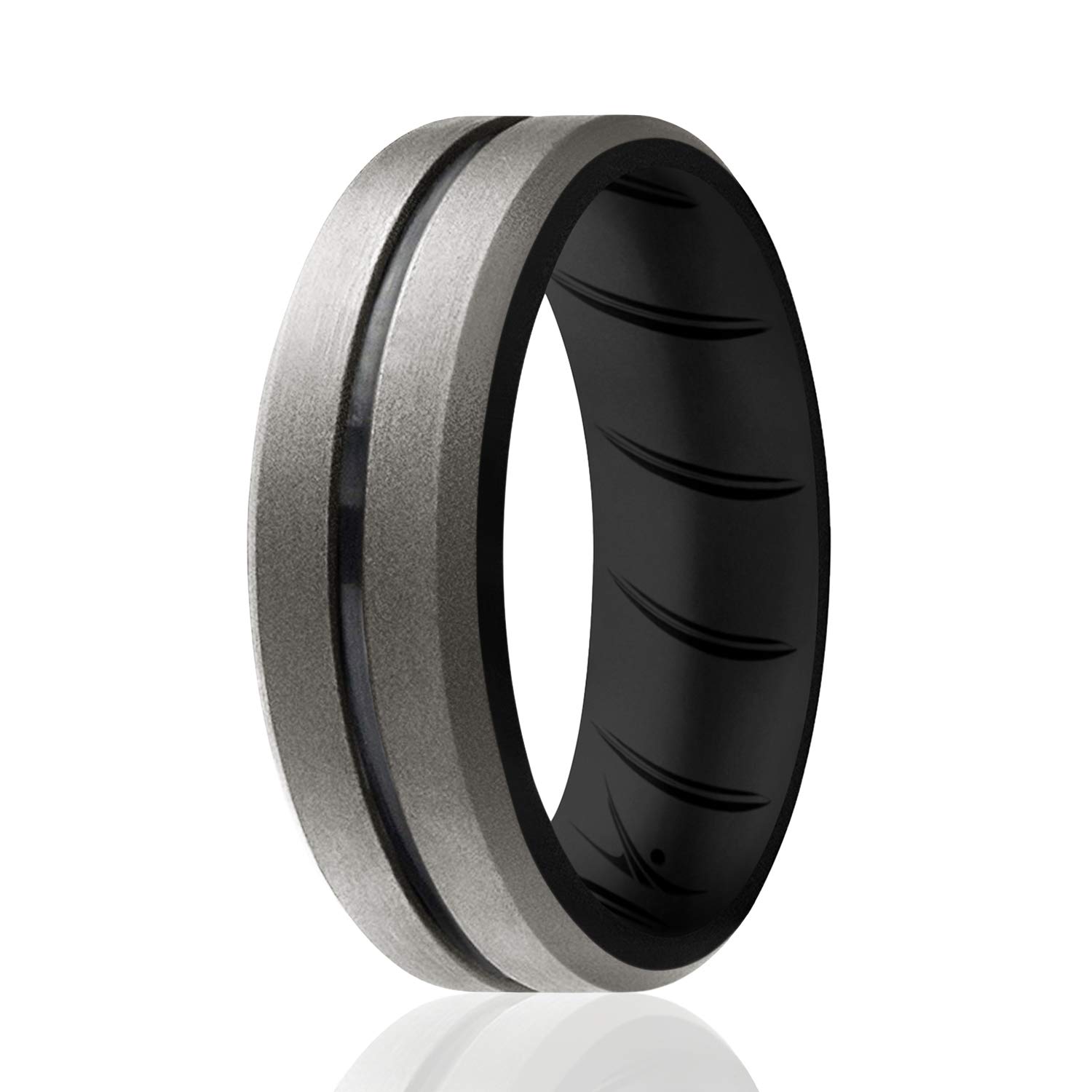 ROQ Silicone Rubber Wedding Ring for Men – Comfort Fit, Breathable, 8mm Wide 2mm Thick with Engraved Middle Line – Multi-Pack & Colors – Perfect for Active Lifestyles, Gym, Swimming & Outdoor Adventures