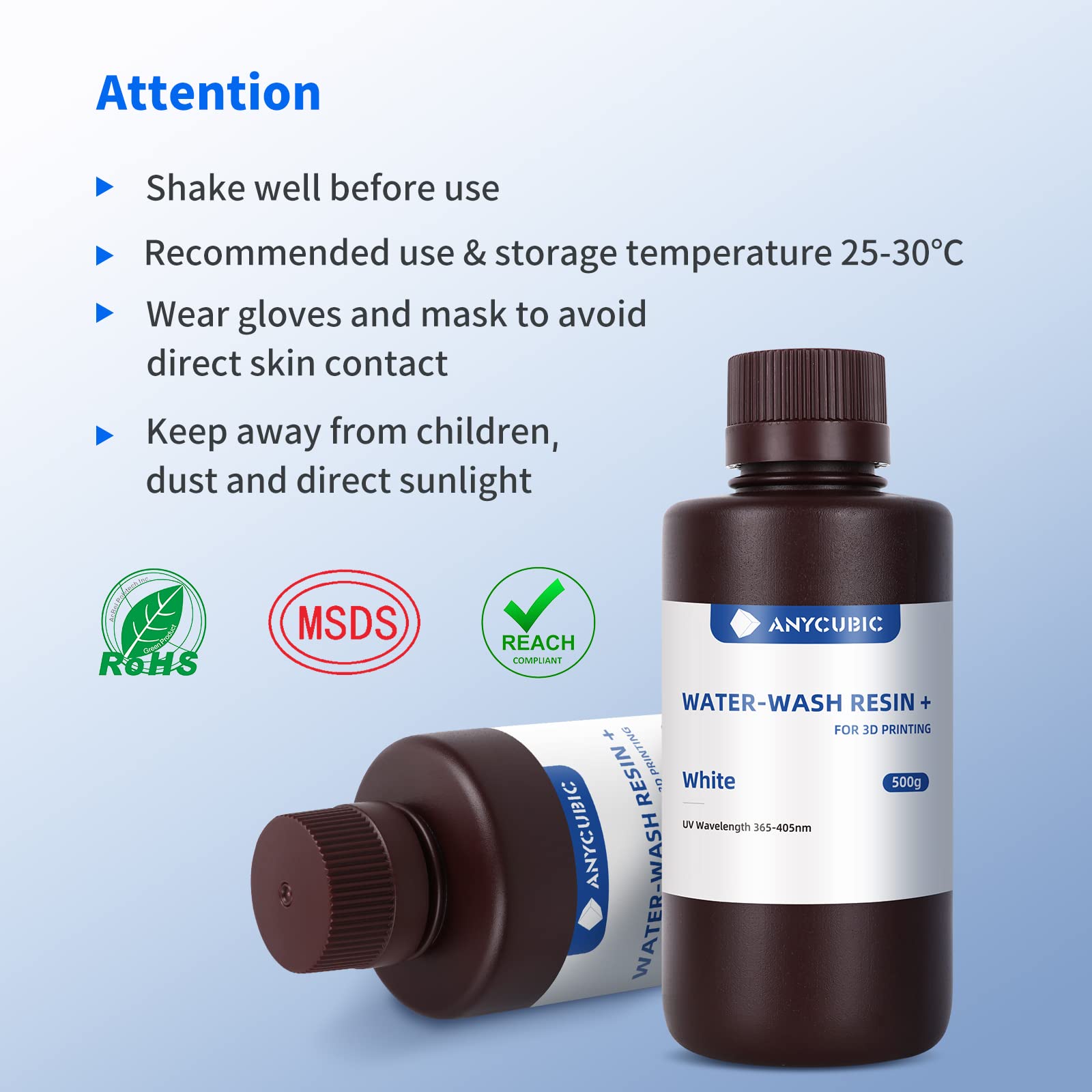 ANYCUBIC Water Washable 3D Printer Resin - 405nm High Precision UV-Curing Photopolymer Resin with Low Shrinkage for 8K LCD/DLP 3D Printers (White, 1000g) - Perfect for Miniatures, Jewelry & Dental Models