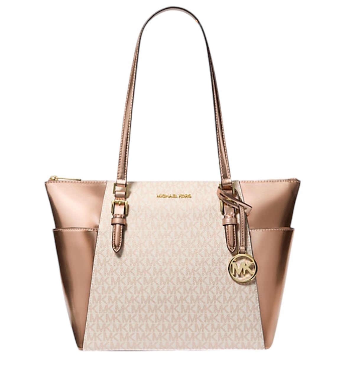 Michael Kors Charlotte Large Top Zip Tote Bag in Rose Gold | Premium Leather Handbag for Women | Perfect for Work, Travel & Everyday Use