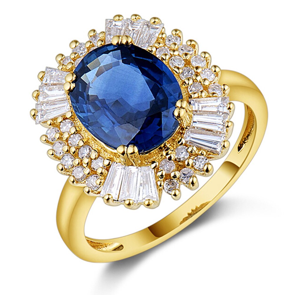 14K Yellow Gold Blue Sapphire and Diamond Engagement Ring for Women - Elegant Wedding Band for Proposals, Anniversaries, and Special Occasions