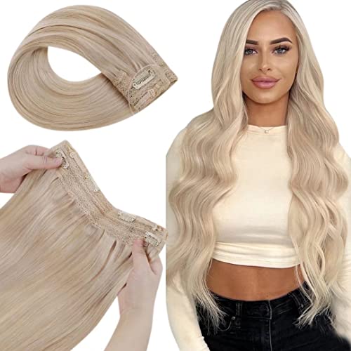 Premium Fish Line Halo Hair Extensions with Invisible Clips - Seamless 100% Human Hair Extensions for Length & Volume - Perfect for Weddings, Parties & Daily Styling