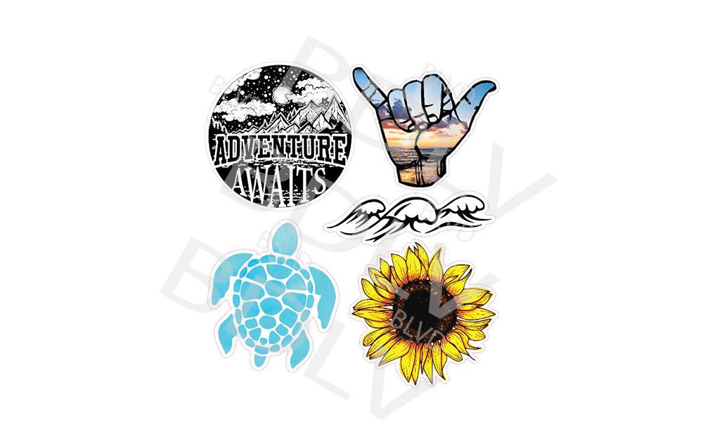 5-Pack Waterproof Aesthetic Stickers - Cute Ocean Turtle & Yeti Designs for Water Bottles, Laptops, and DIY Decoration | Perfect for School, Office, and Home Decor