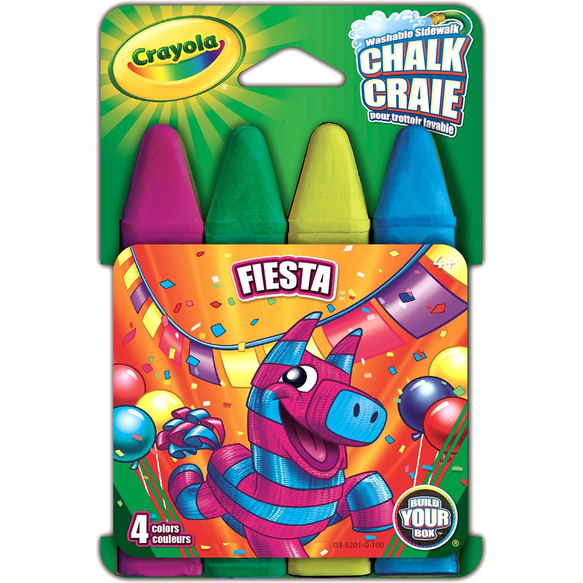 Crayola Build Your Box Fiesta Chalk - 4 Pack Vibrant Sidewalk Chalk for Kids Outdoor Art & Play - Perfect for Driveway Drawing, Birthday Parties & School Activities