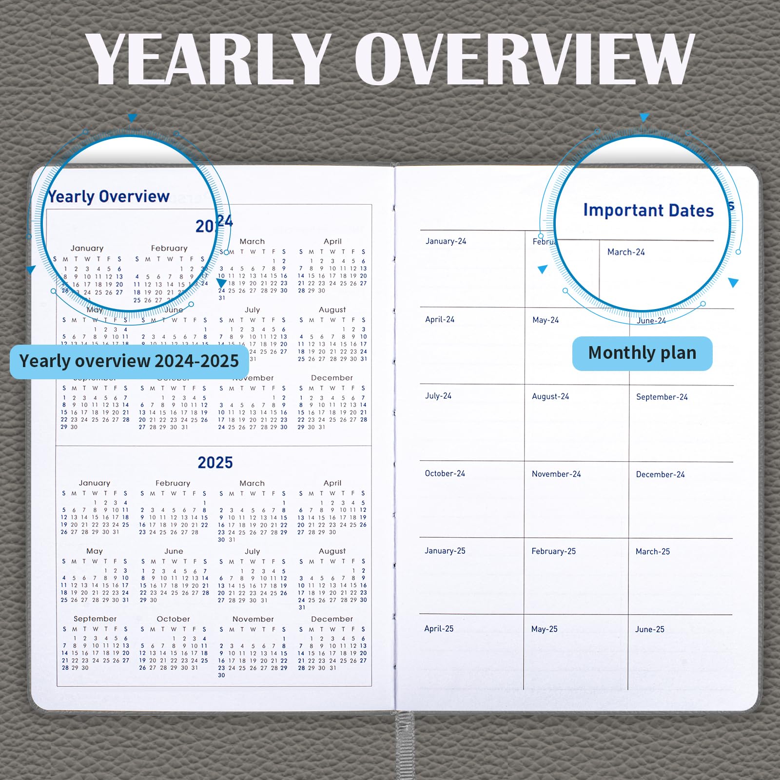 2024-2025 Leather Planner - 18 Month Weekly & Monthly Academic Calendar Book (Jan 2024-Jun 2025) - Teacher Planner, Daily Agenda & Appointment Organizer - 5.7