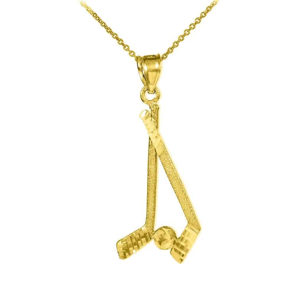 14K Yellow Gold Hockey Stick and Puck Pendant Necklace for Women & Men - Perfect Gift for Hockey Fans, Players & Winter Sports Enthusiasts - Great for Games, Parties & Sports Events