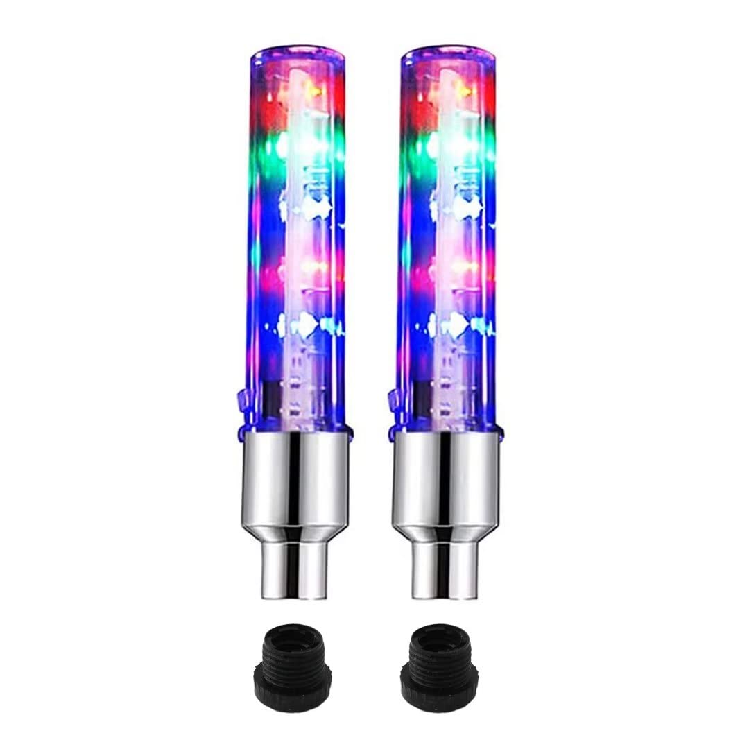 2Pcs LED Bike Wheel Tire Valve Light Caps - Neon Spoke Lights for Bicycles & Cars - Waterproof Flashing Safety Lights for Night Riding & Outdoor Cycling Accessories - Perfect for Commuting, Night Rides, and Festive Decorations
