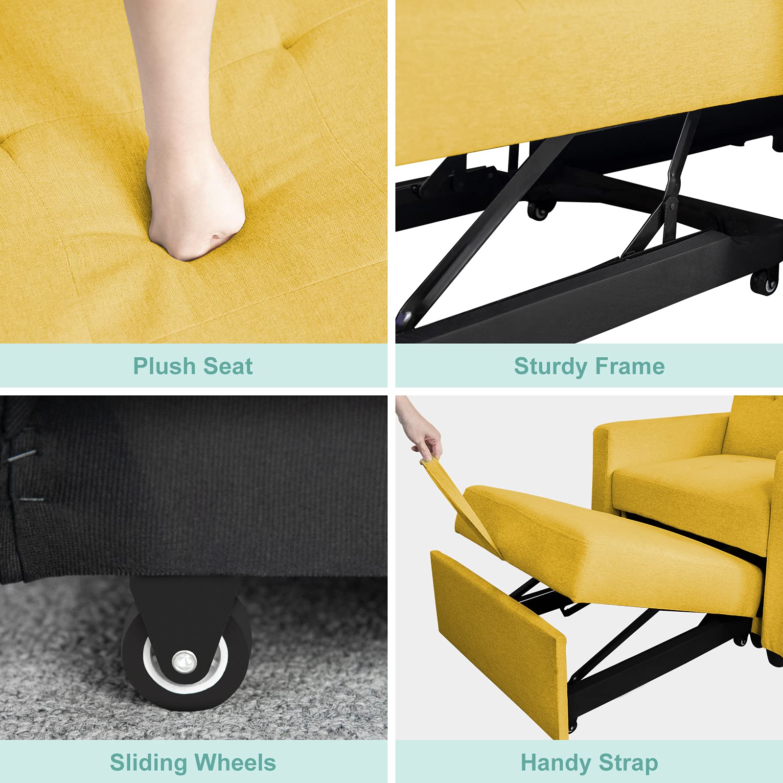 Merax 3-in-1 Convertible Chair Bed - Adjustable Backrest Sofa, Lounger & Single Sleeper Bed with Pillow | Modern Space-Saving Furniture for Small Apartments, Guest Rooms & Home Offices