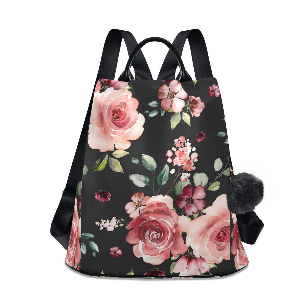 ALAZA Rose Floral Print Black Backpack Purse for Women - Adjustable Straps, Stylish & Durable - Perfect for Travel, Work, School & Daily Use