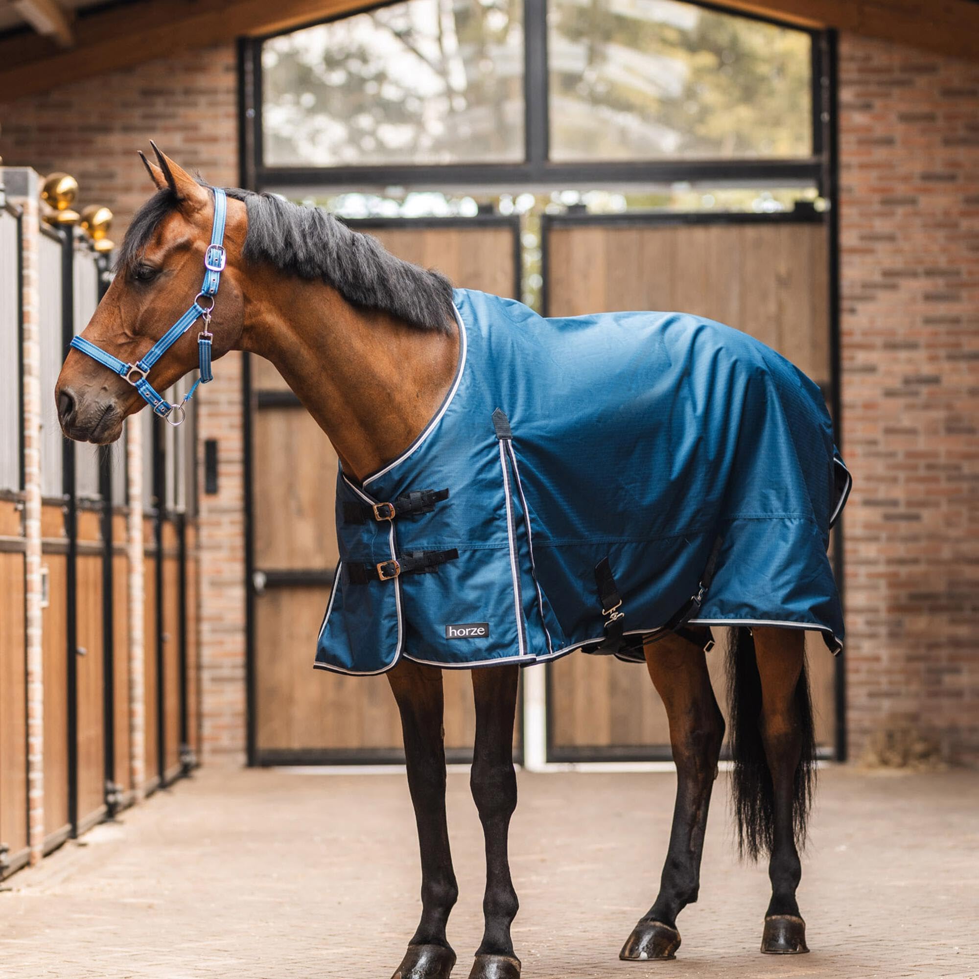 HORZE Glasgow Lightweight Waterproof Turnout Horse Blanket No Fill - Opal Blue - 75 Inch - Perfect for Outdoor Riding, Stable Use & All-Weather Protection