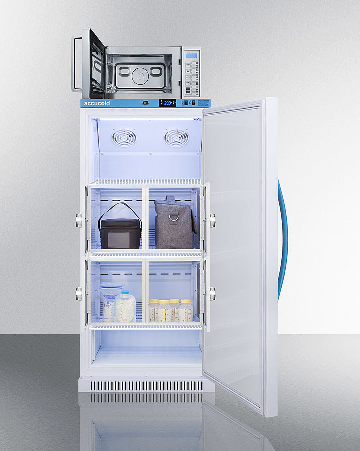 Accucold 8 cu.ft. MOMCUBE Breast Milk Refrigerator with Interior Lockers & Microwave Combo - MLRS8MCLK SCM1000SS - Perfect for Hospitals, Daycares & Breastfeeding Moms