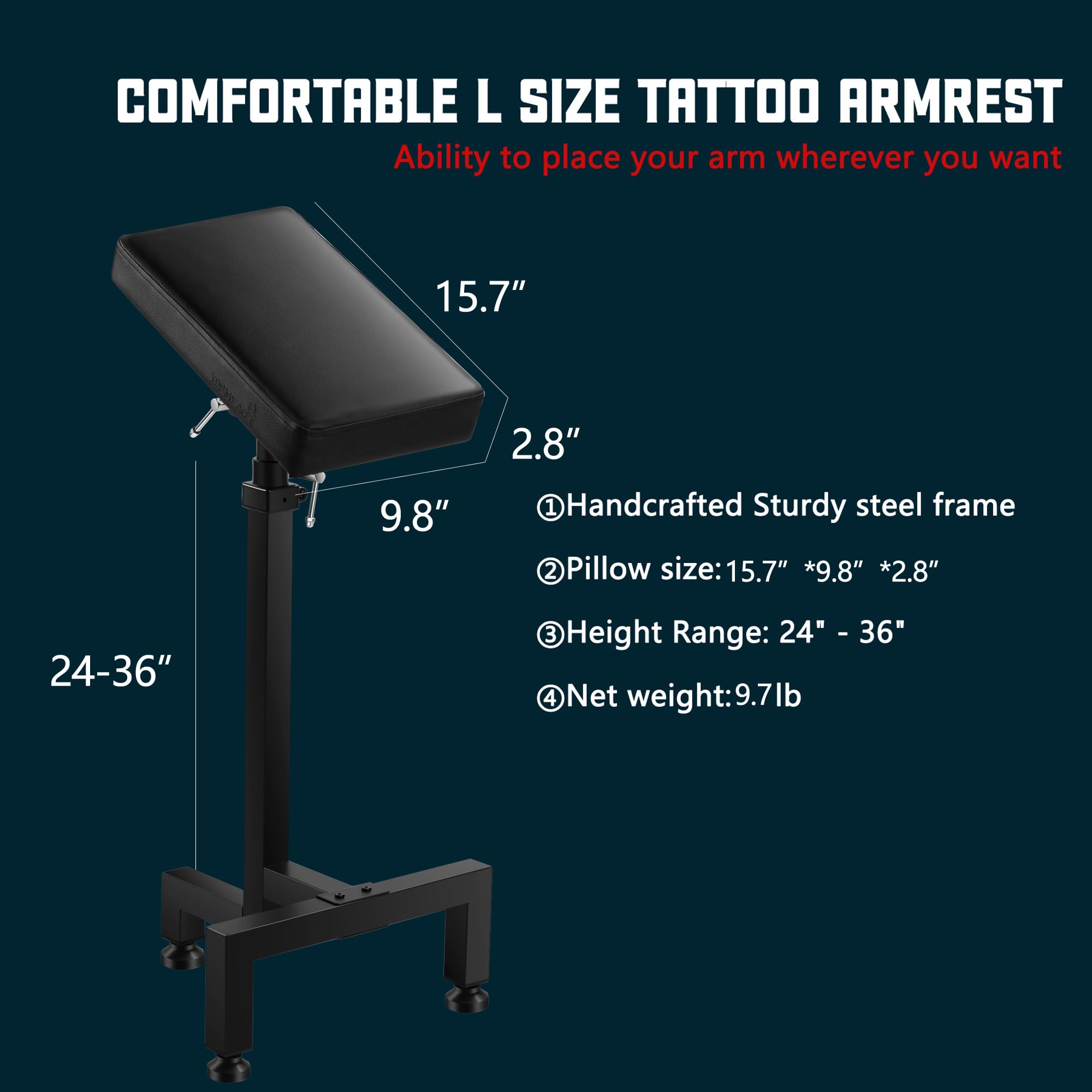 POARMEEY Adjustable Tattoo Arm Rest Stand with Thickened Black Leather Cushion - Tiltable Design for Tattoo Artists & Permanent Makeup Professionals - Perfect for Tattoo Studios, Cosmetic Clinics & Home Use