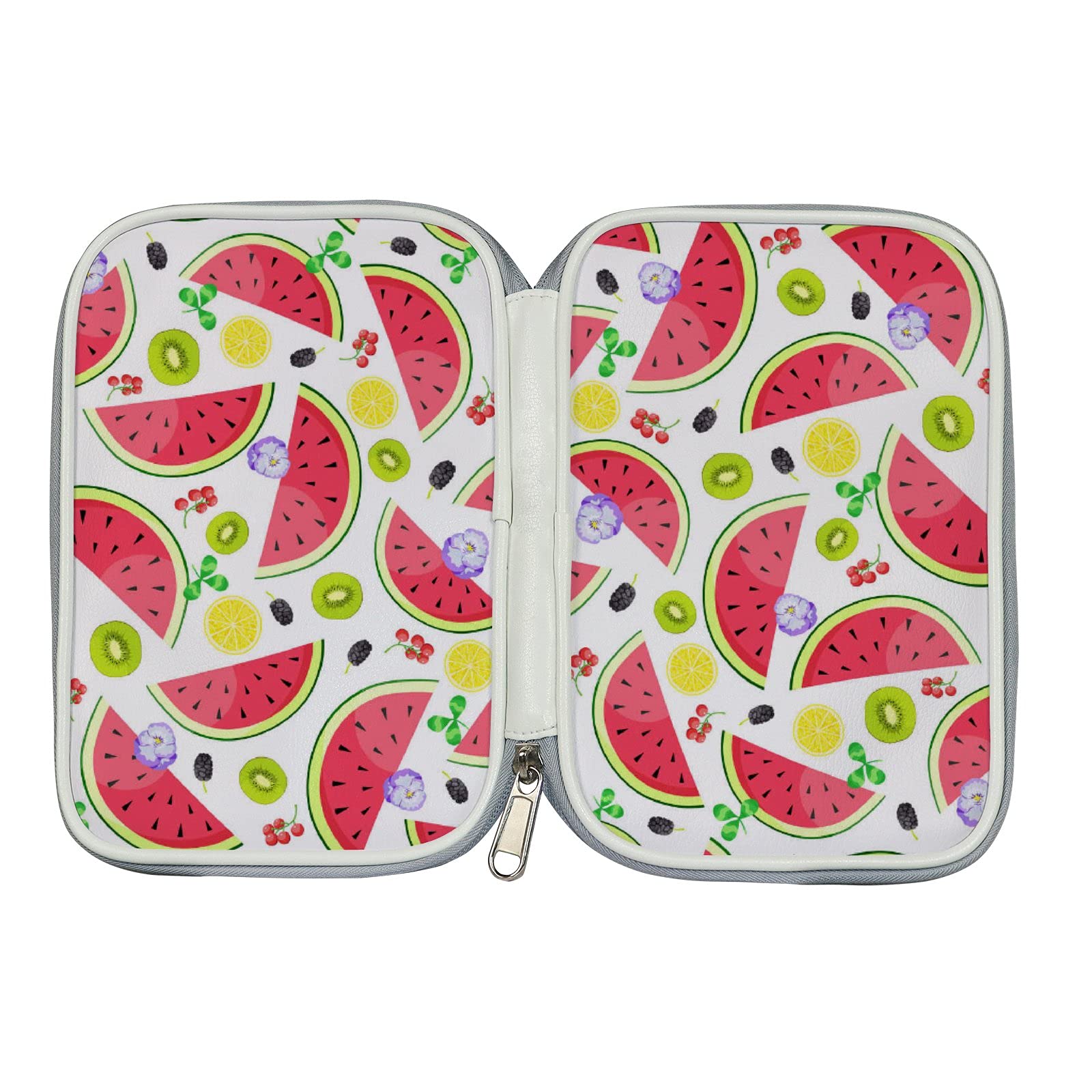 Watermelon Lemon & Kiwi Slices Waterproof Makeup Bag for Women - Large Travel Toiletry Organizer with Cosmetic Case | Perfect for Vacation, Gym, Beach & Daily Use