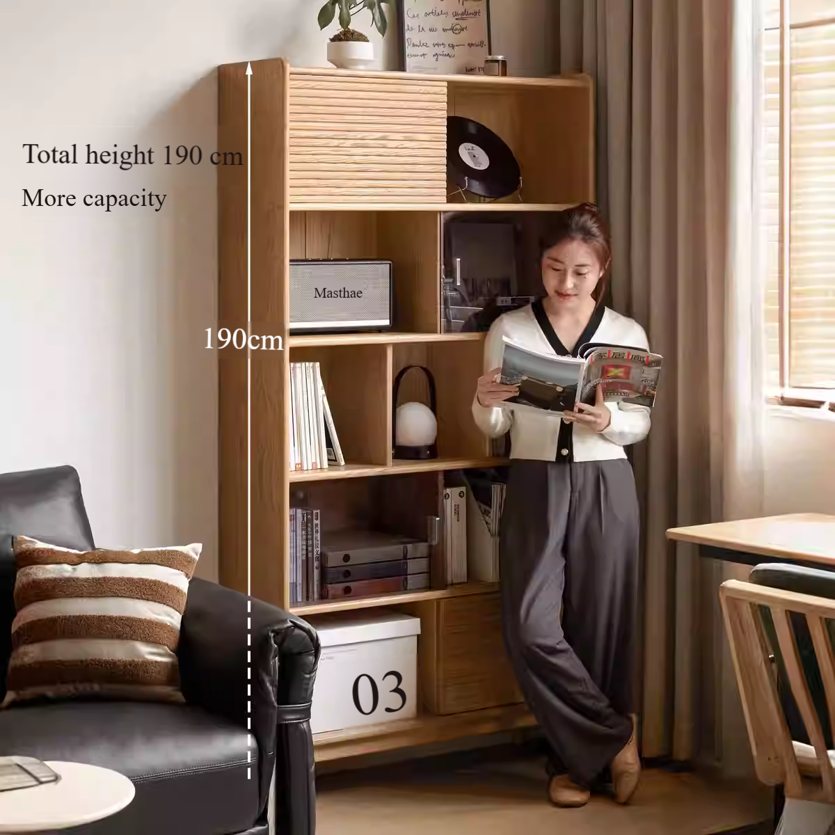 Oak Solid Wood Modern Bookcase - Stylish Home Office & Living Room Storage Shelf for Books & Decor