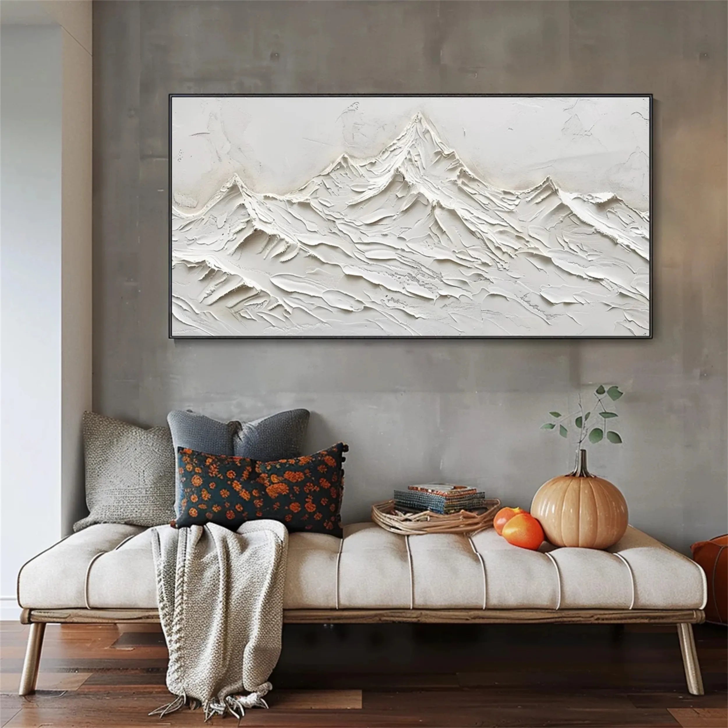 White Minimalist Textured Painting Canvas #MM246 - Modern Abstract Wall Art for Living Room, Bedroom & Office Decor