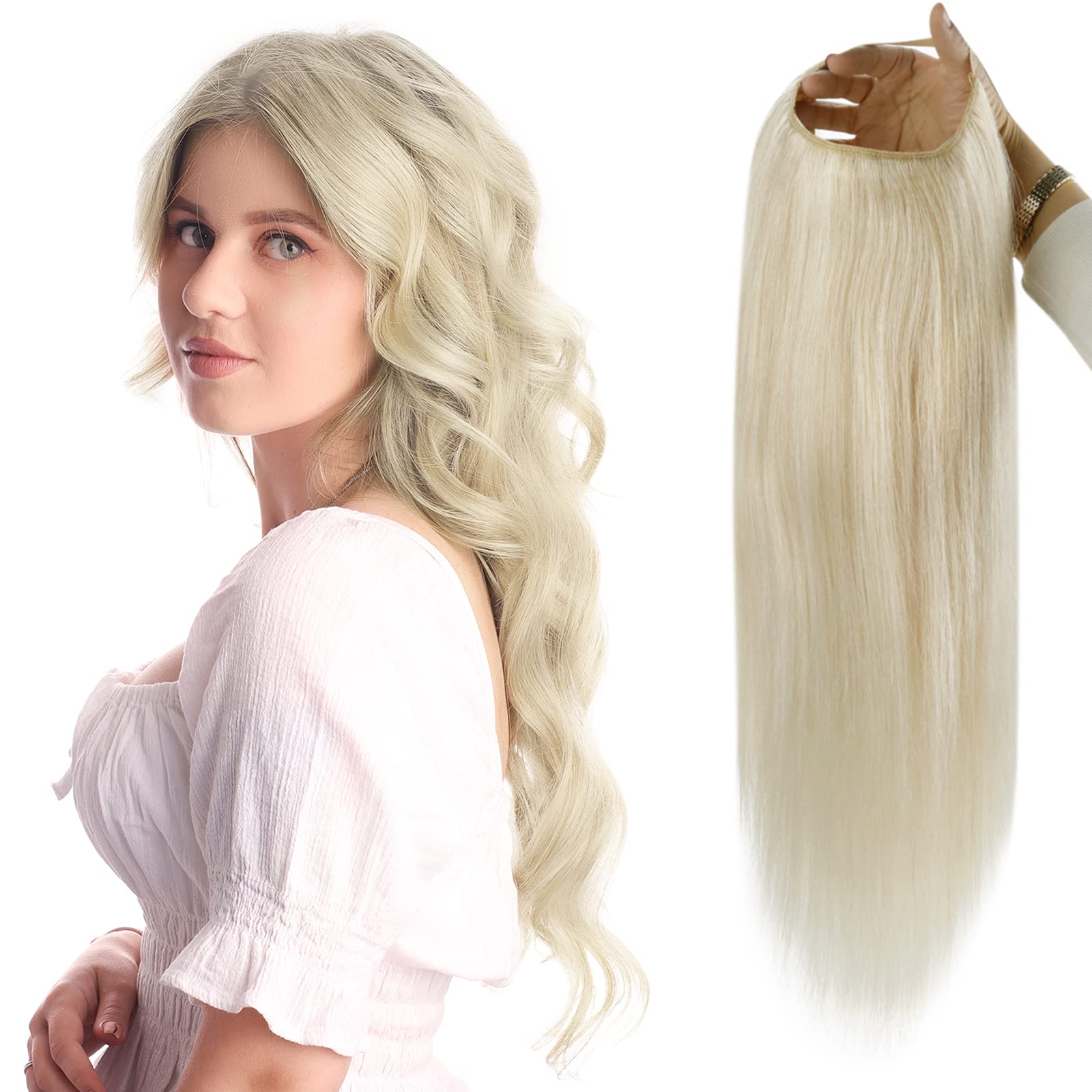 Full Shine U-Part Human Hair Wig - 18Inch Straight Platinum Blonde Real Human Hair U-Shape Wig (150Grams) for Women - Perfect for Daily Wear, Parties & Special Occasions