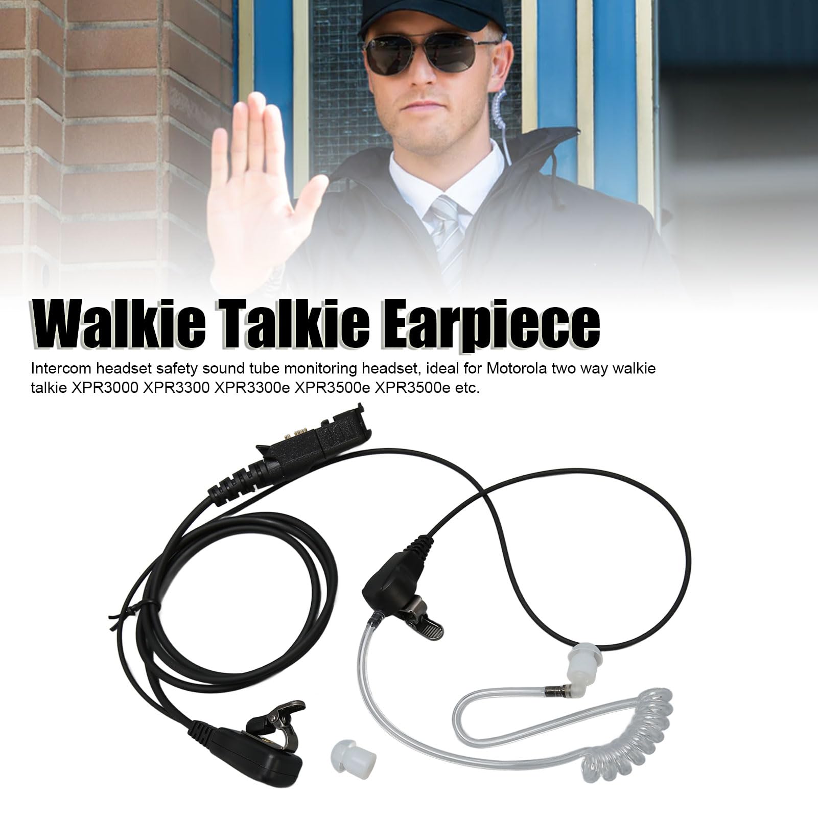 Talkie Earpiece for Motorola XPR3000 XPR3300 XPR3500 - Hands Free Two Way Radio Headset with PTT Microphone & Safety Sound Tube - Ideal for Security, Construction, and Warehouse Communication