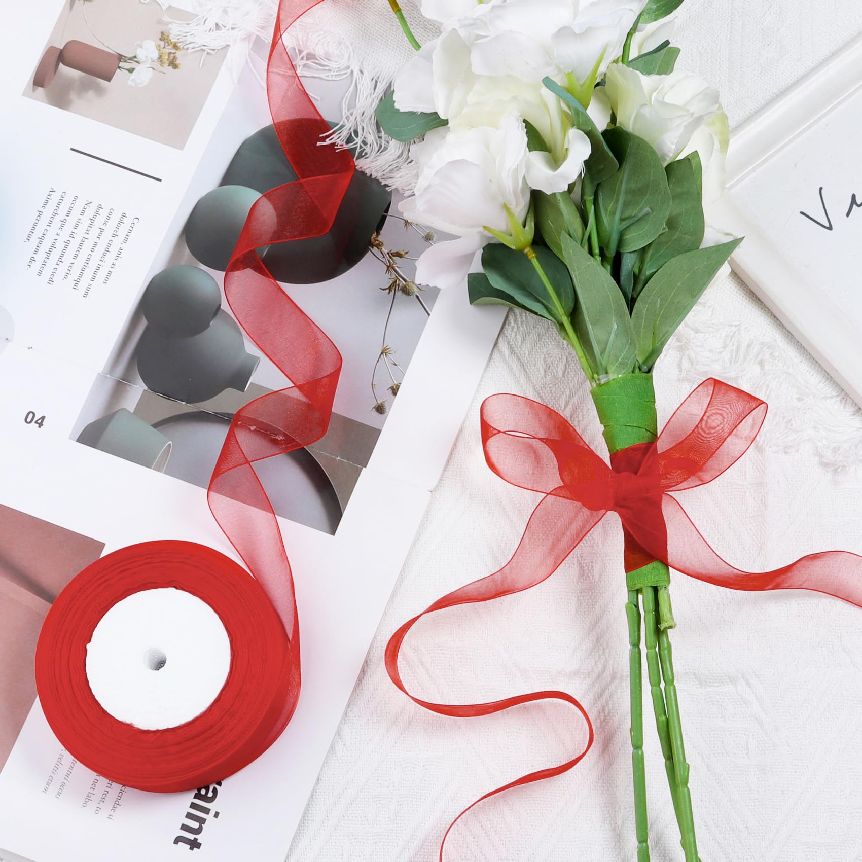 3/4 Inch Red Sheer Organza Ribbon - 50 Yards for Gift Wrapping, Flower Bouquets, Wedding Invitations & Crafts | Perfect for Christmas, Halloween & Party Decorations