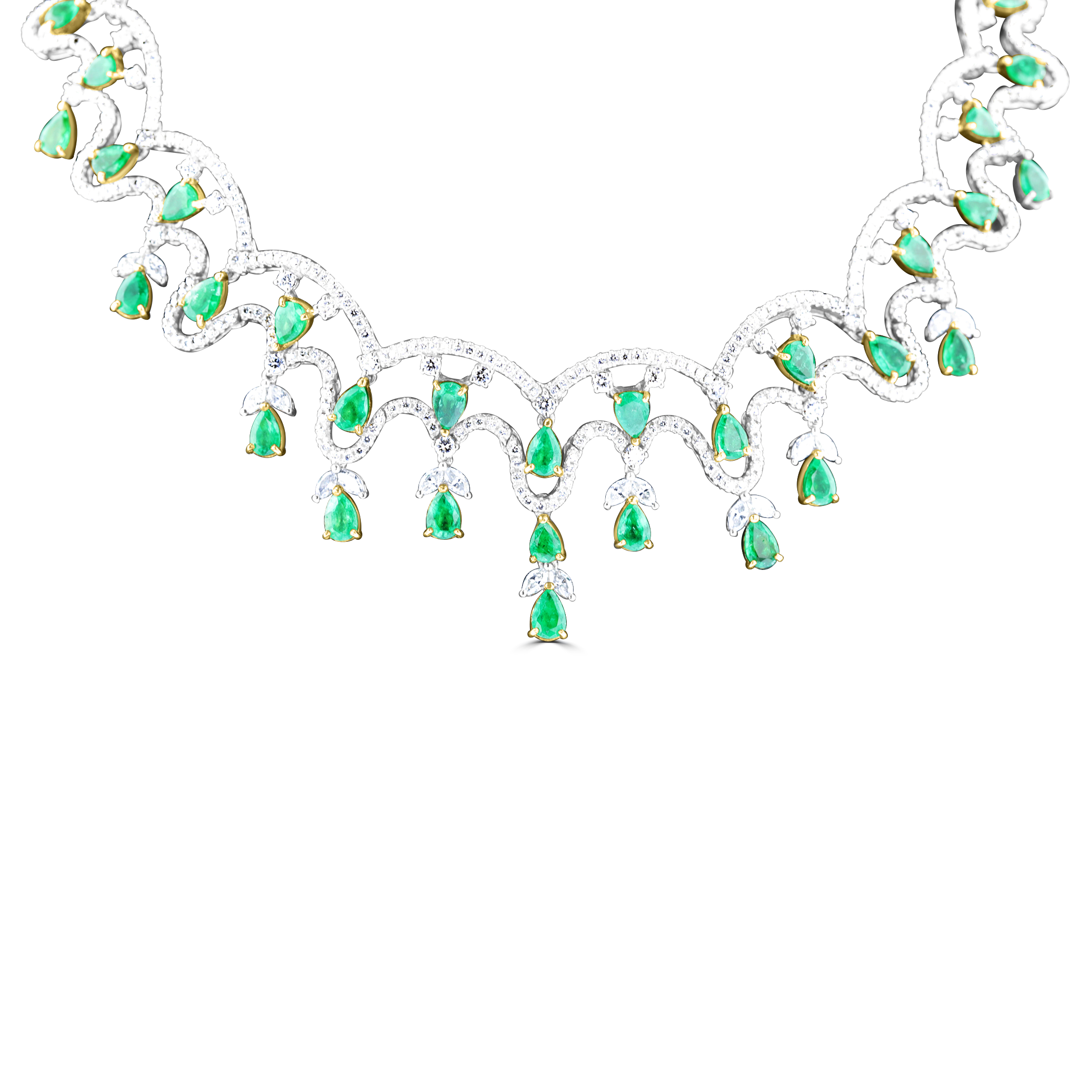 18KT White Gold 12.13 CTW Emerald & 12.55 CTW Diamond Necklace for Women - Elegant Jewelry Gift for Anniversary, Wedding & Special Occasions