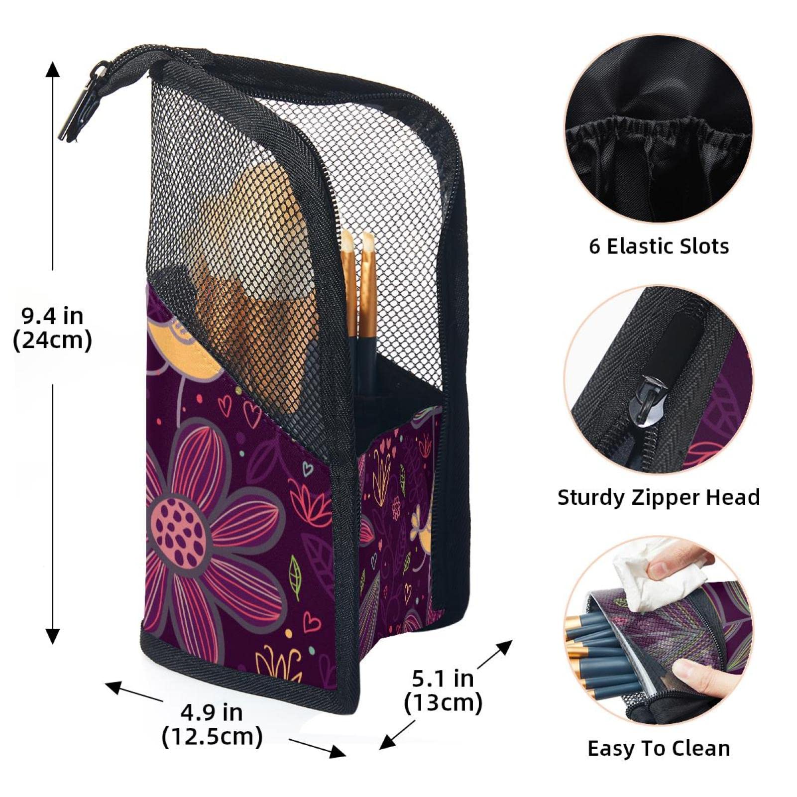 12-Piece Makeup Brush Organizer Bag with Purple Floral Design - Portable Travel Cosmetic Brush Holder Case for Professional & Home Use