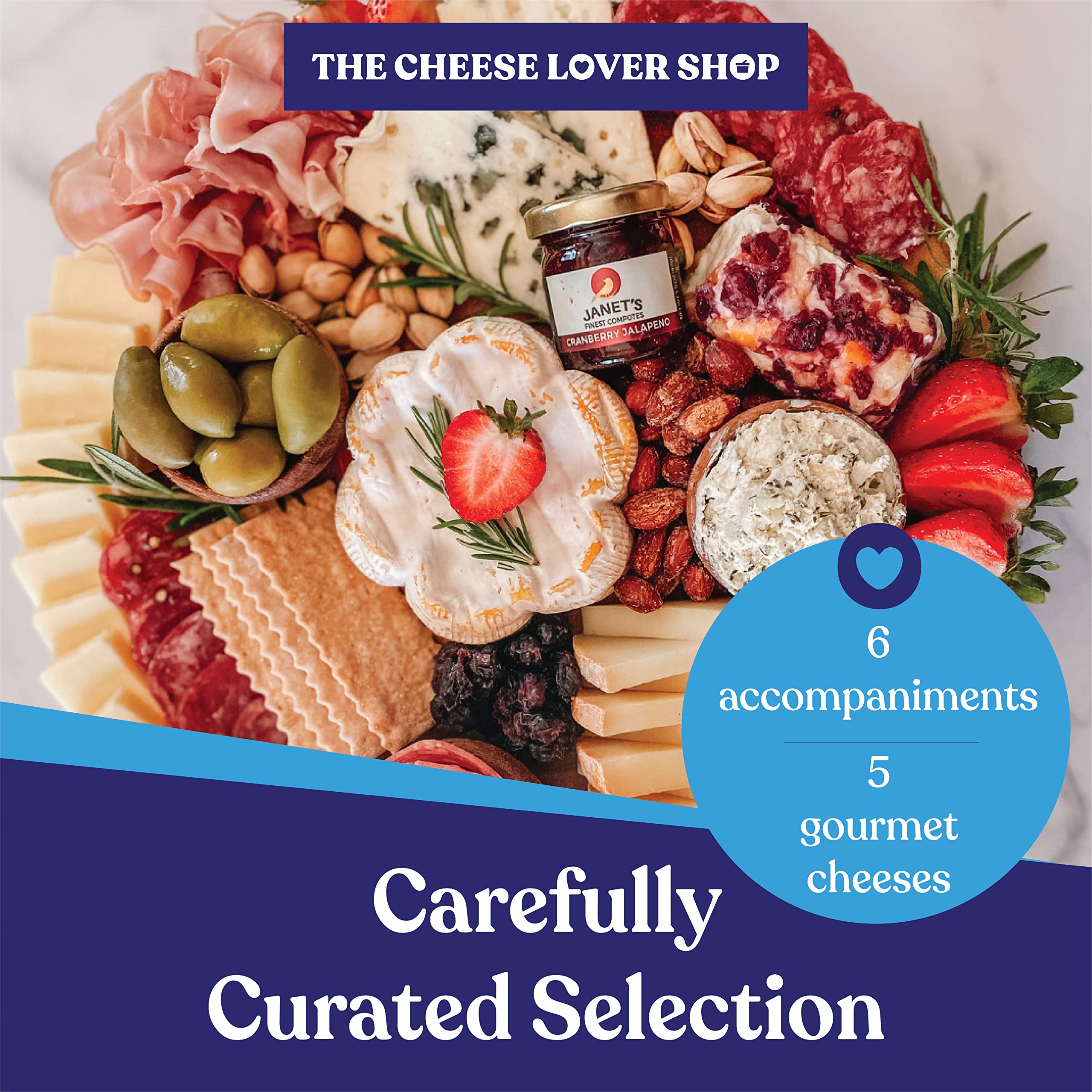 Premium Cheese Lover's Holiday Gift Set - 5 Gourmet Cheeses & 6 Artisanal Accompaniments - Elegant Cheese Platter Sampler for Christmas Gifting, Dinner Parties & Charcuterie Boards