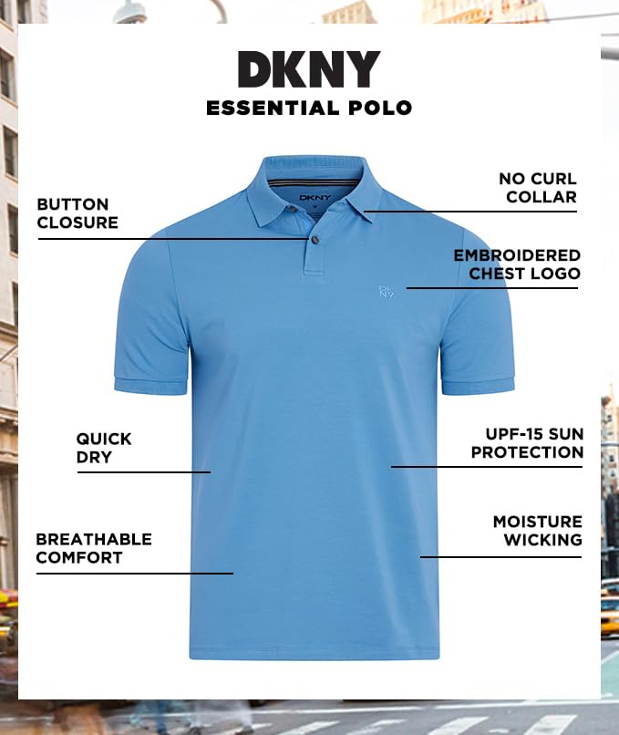 DKNY Men's Polo Shirts - Soft Stretch Cotton Casual Shirt | Modern Fit Short Sleeve Button Down Polo for Golf, Work & Everyday Wear
