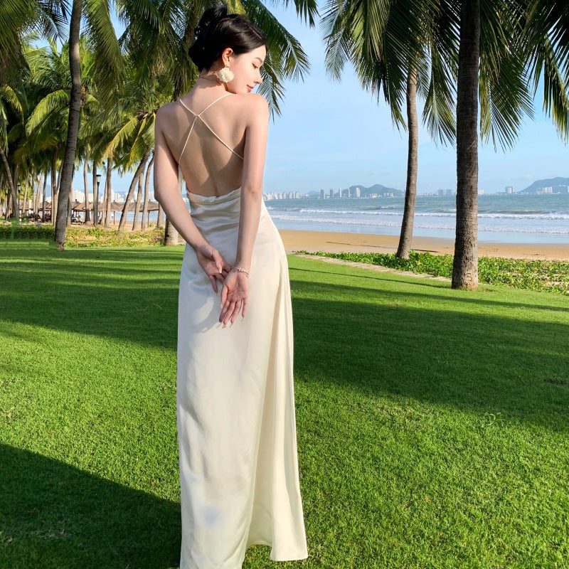 Elegant Backless White Satin Long Evening Gown - Formal Prom Dress for Women | Perfect for Homecoming, Wedding Guest & Special Occasions