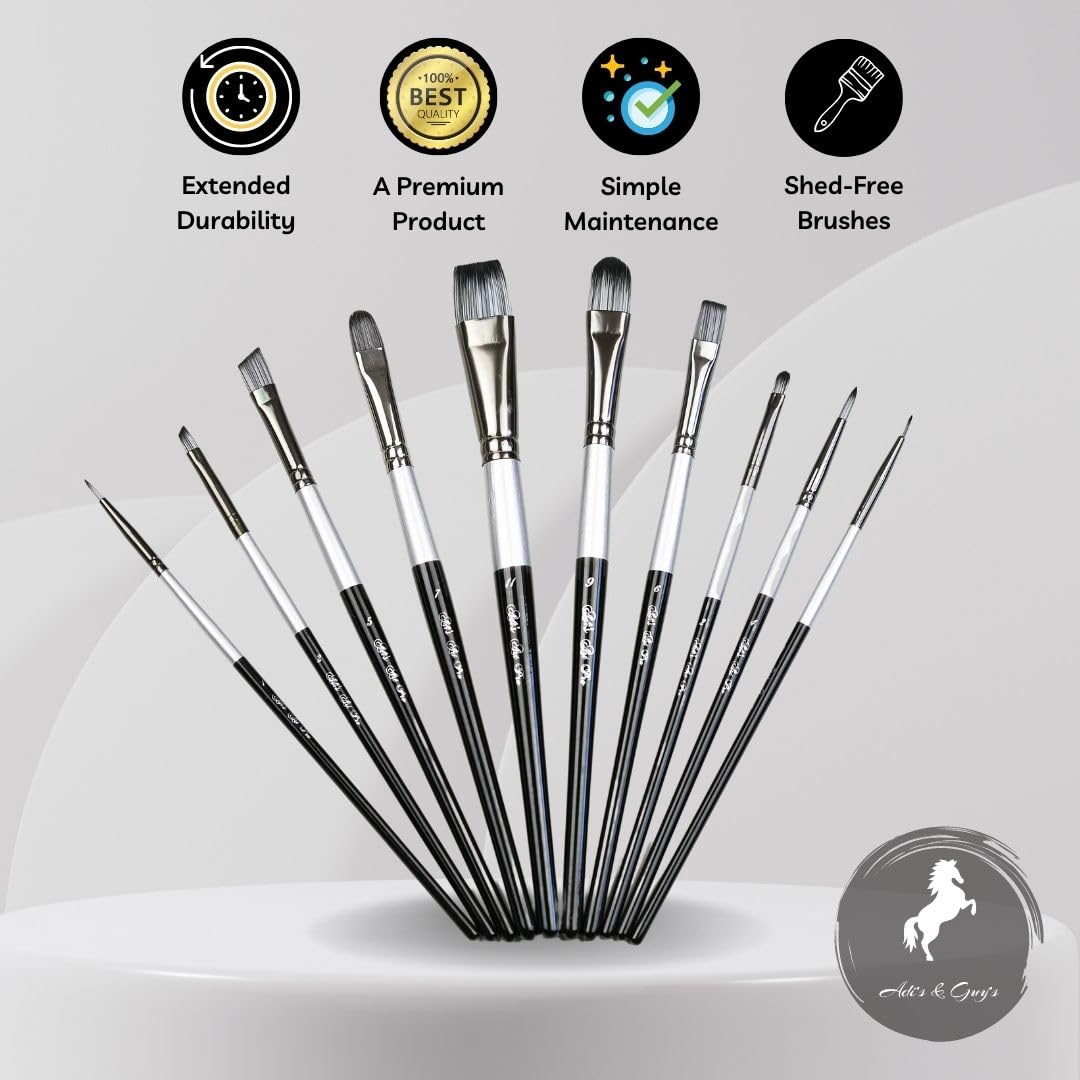 Professional Acrylic Paint Brushes Set of 10 - Artist Quality Brushes for Canvas, Face & Body Painting | Oil & Acrylic Painting Tools for Beginners & Professionals | Perfect for DIY Art Projects, Home Decor & Crafting