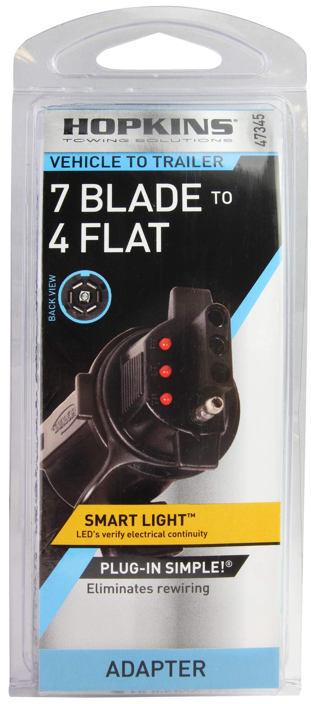Hopkins 7 Blade to 4 Wire Flat Trailer Connector Adapter Plug - Universal Fit for Trucks, SUVs, RVs with 7-Pin Connectors (Model 47345) - Ideal for Towing Trailers, Boats, Campers & Utility Hauling
