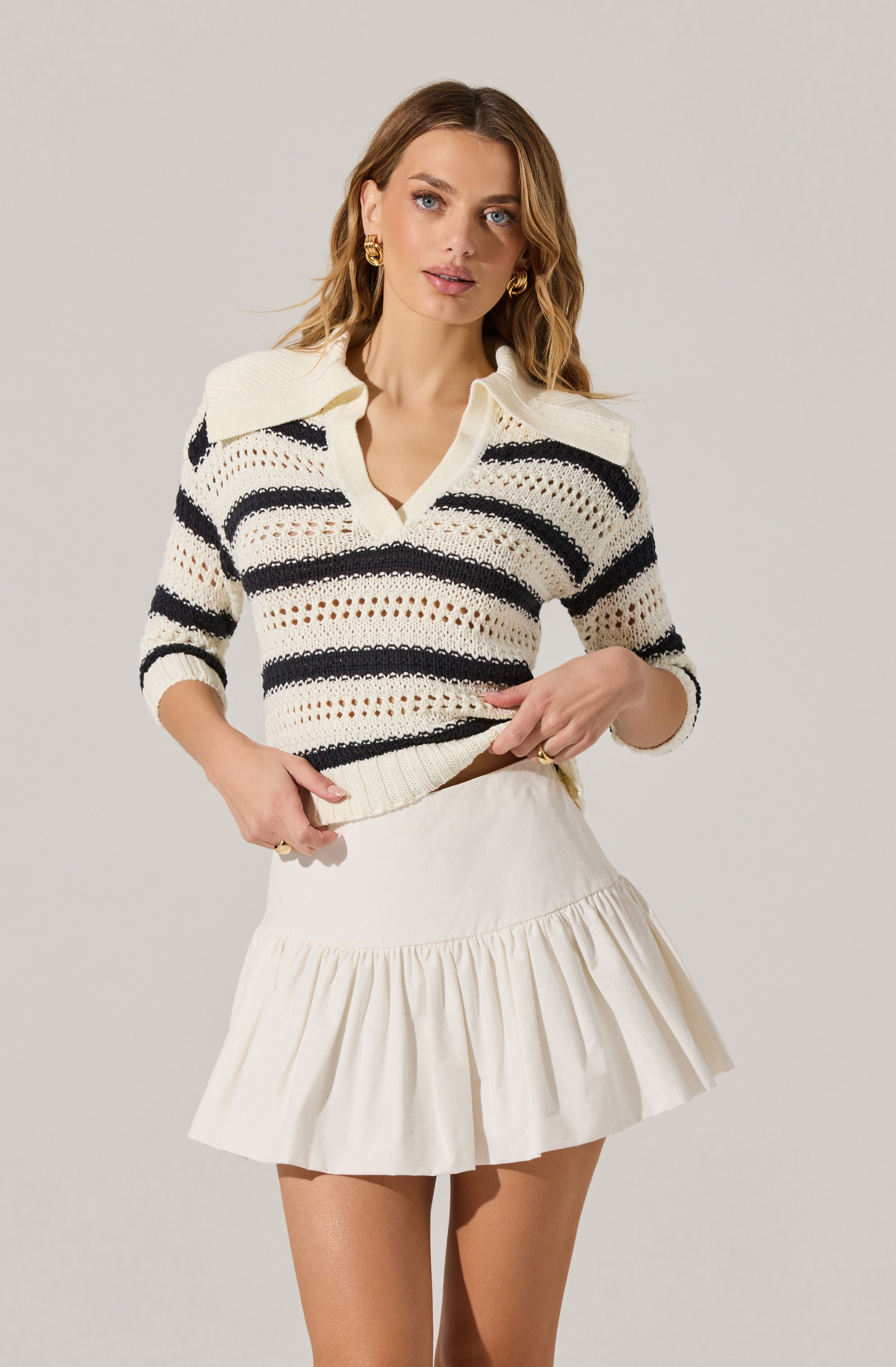 Stylish Striped Open Knit Polo Sweater for Men & Women | Casual Comfort Wear | Perfect for Office, Date Night & Weekend Outings