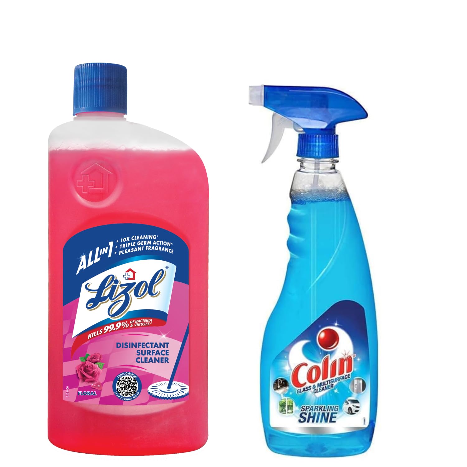 Lizol Disinfectant Surface & Floor Cleaner Liquid, Floral Scent - 1 Liter | Colin Glass & Surface Cleaner Spray - 500ml | Multi-Purpose Cleaning for Kitchen, Bathroom & Home