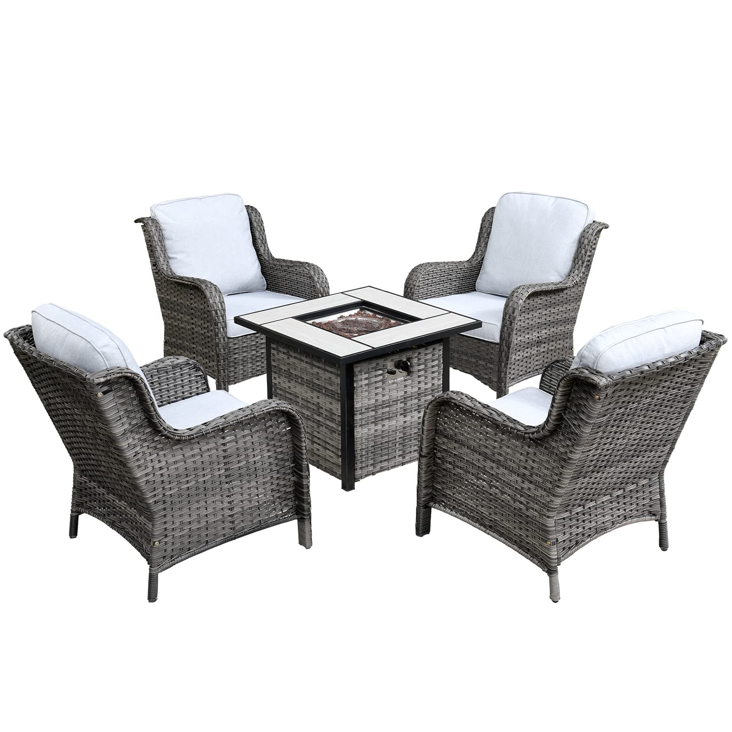 5-Piece Grey Wicker Patio Furniture Set with 30
