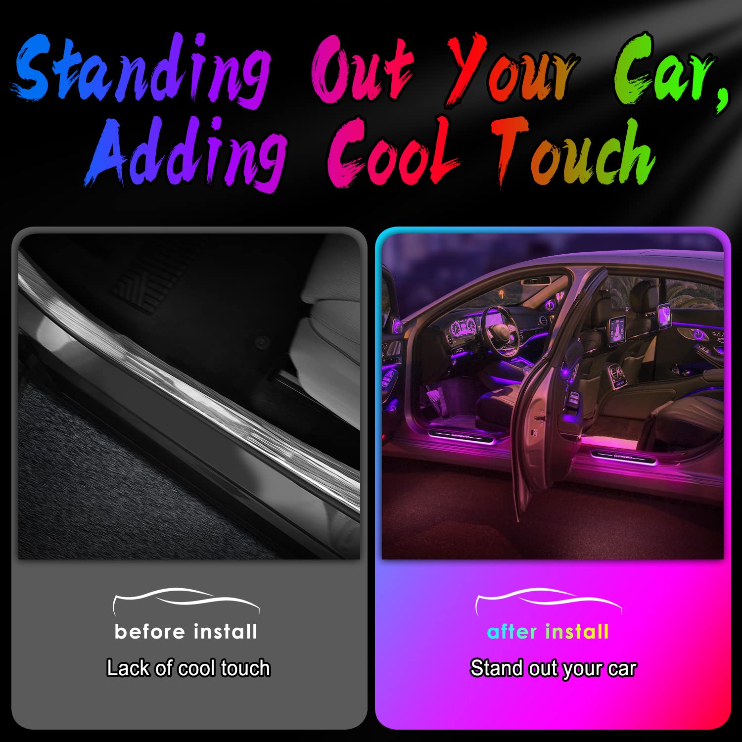 Custom Wireless LED Car Door Sill Lights - High Brightness 7 Colors 28 Modes Auto-Sensing Waterproof LED Light Plate, Easy Install & Rechargeable for Cars, SUVs, Trucks & Nighttime Safety