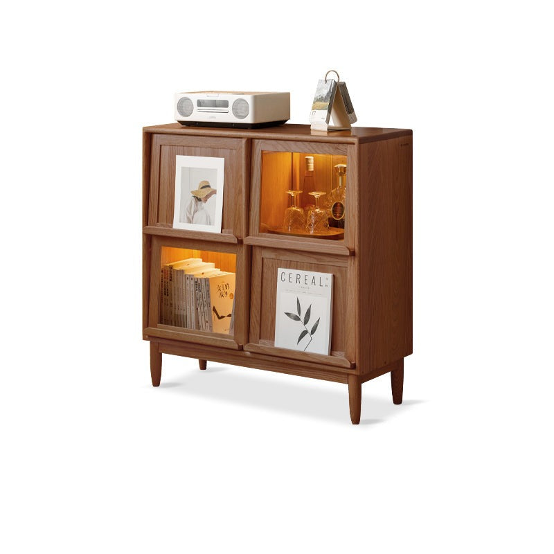 Solid Oak & Cherry Wood 4-Door Bookcase with Built-in Lighting - Modern Bookshelf for Living Room, Office, or Library - Perfect for Storing Books, Magazines, and Decorative Items